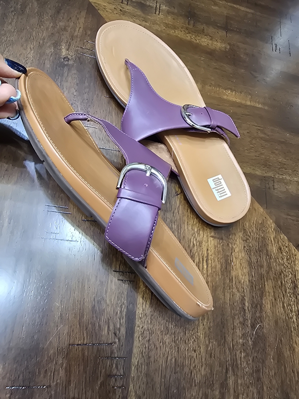 Fitflop Purple Buckle Thong Slide Sandals with Tan Footbed